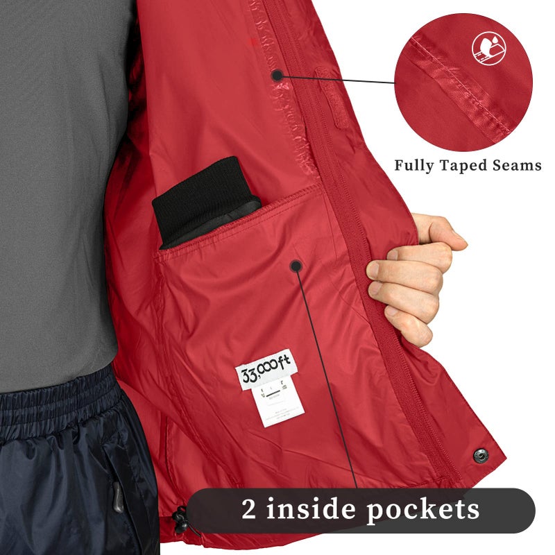 33,000ft 33 000ft Packable Rain Jacket Men 's Lightweight Waterproof Rain Shell Jacket Raincoat with Hood for Golf Cycling Windbreaker - Image 4